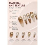 Medium‑Long Almond Press‑On Nails, Coffee Gradient Leopard Print Luxury Gold Rhinestone Fake Nails